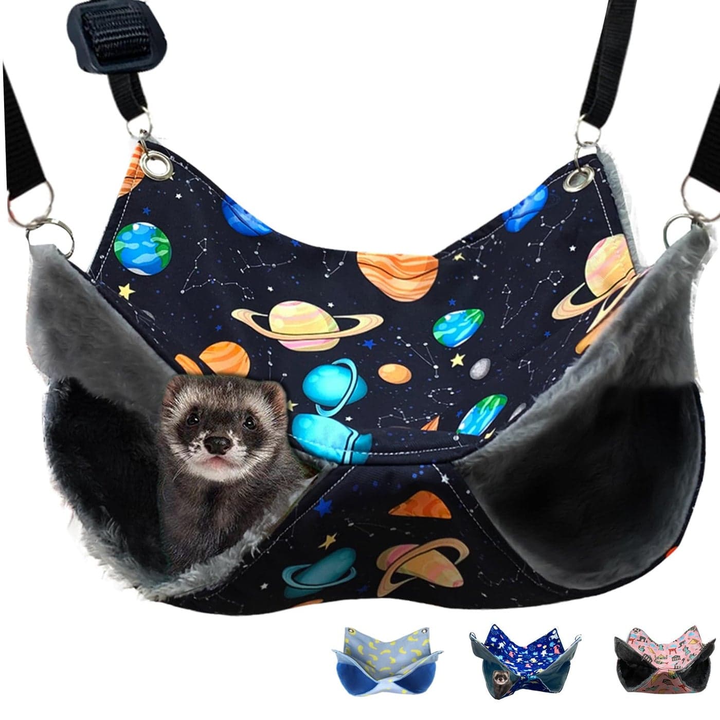 FULUE Ferret Rat Hammock Bed Ferret Guinea Pig Nation Cage Accessories Kit Set Staff House and Hideouts Cave for Guinea Pig Black Galaxy