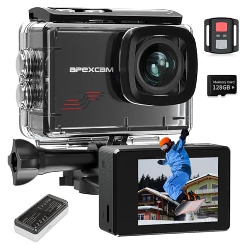 Apexcam M80 Action Camera 4K 60FPS with 128GB Card, 64MP Sports Camera Helmet for Vlogging, 131FT Waterproof Camera Underwater,WiFi Camcorder, 8X Zoom, Remote Control, Mount Accessories