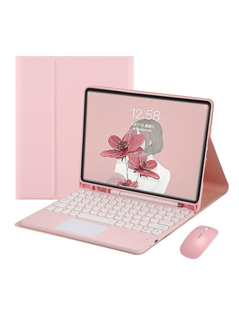 Bilingual keyboard case with built-in touchpad and colorful retro round keys includes mouse compatible with Samsung Galaxy Tab S7 11 inch models T870 and T875 universal fit