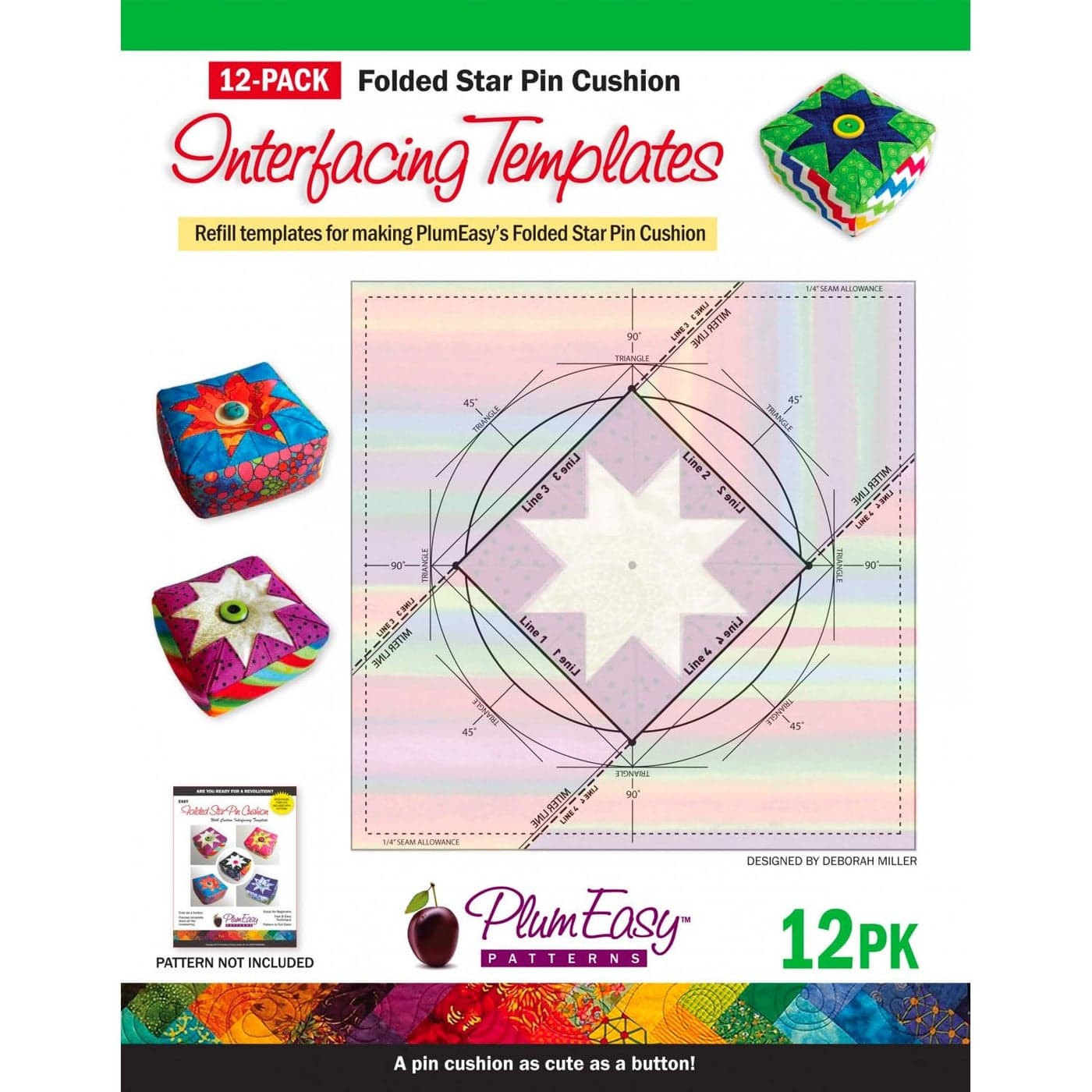 Folded Star Pin Cushion Interfacing Template by Plum Easy Patterns 12pk 8