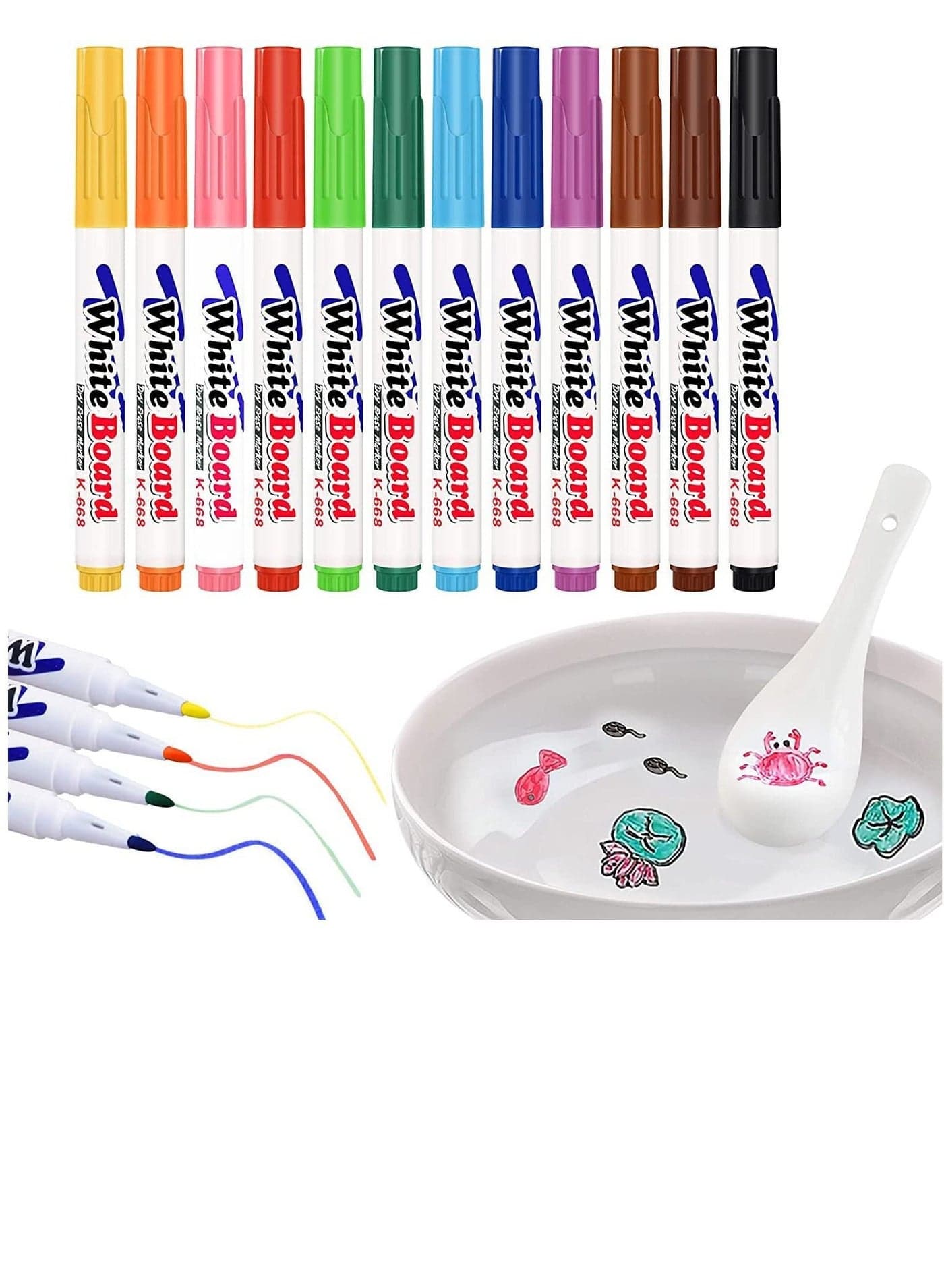 Magical Water Painting Pen, 12 Colors Magic Doodle Drawing Pens, Whiteboard Pen Waterproof Floating Marker for Kids Adult Gift, Eco-Friendly Colorful
