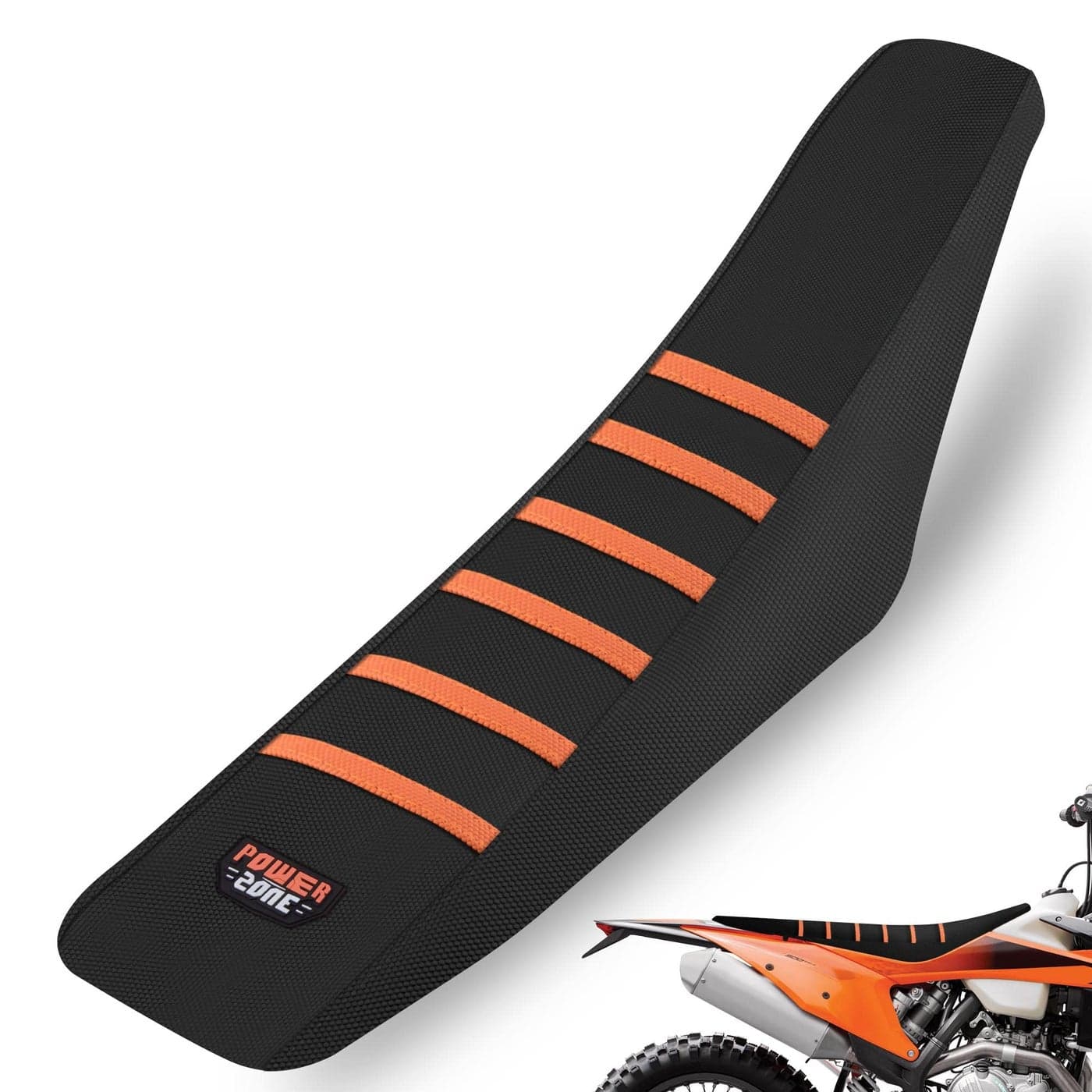 MCHMFG Motorcycle Universal Seat Cover NonSlip Rubber Striped Gripper Soft Sewing for CRF WR WRF RMZ YZF SXF EXC EXC XC SX CR KLX Dirt Pit Bike Motocross Off Road Motorbike Orange
