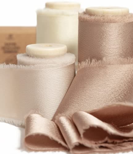 Vitalizart Silk Satin Ribbon 112 inch x 15 Yard with Wooden Spool Champagne Nude Handmade Frayed Ribbons for Gift Wrapping Baby Shower Wedding Bridal Bouquets Holiday Decor