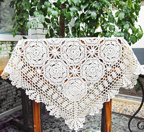 Hetao 100 Cotton Handmade Crochet Square Tablecloth Doilies Lace Table CoversWhite 19 Inch
