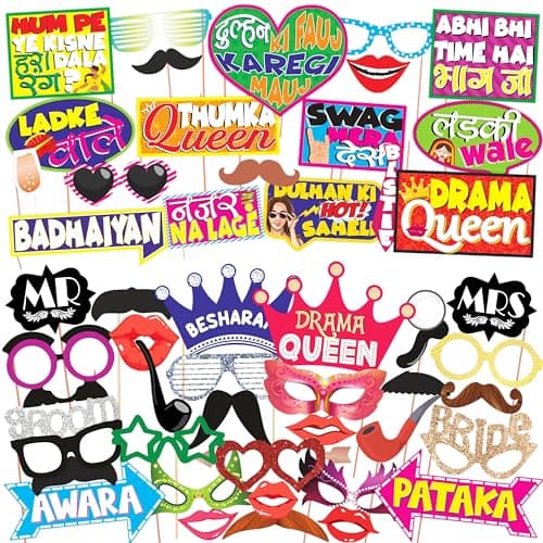 WOBBOX Wedding Colourful Photo Booth Party Props (Pack of 2), Wedding Props for Photoshoot (50 Pcs)