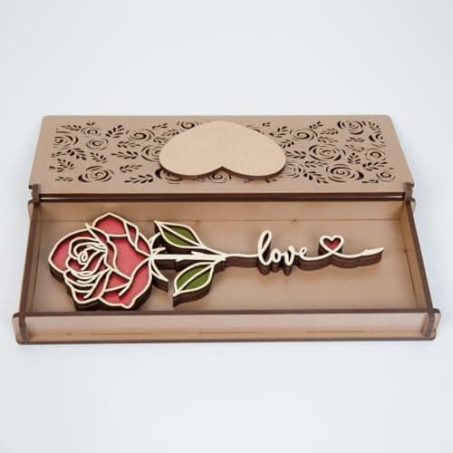 Kaameri Bazaar MDF Red Rose with Gift Box for Valentine Day Gift for Girlfriend, Wife, Husband, Boyfriend