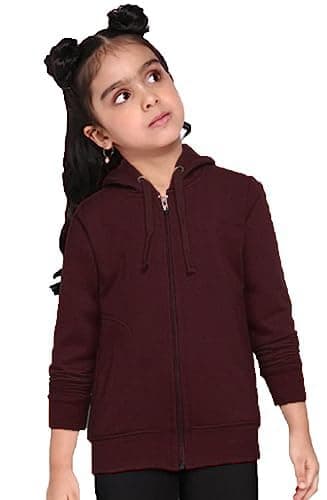 ADBUCKS Rich Cotton Full Sleeves Zipper Sweatshirt for Girls and Boys Jacket with Hoodies (Brown, 12-13 Years)