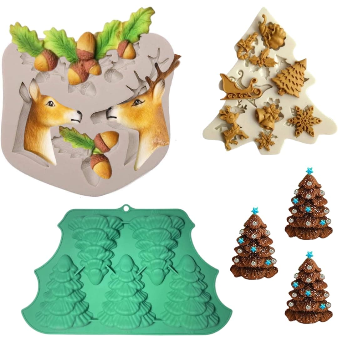 LEGACYCART 5 Cavity Christmas Tree Silicone Mould 9 and 4 Cavity Christmas Fondant Mould for Cake Cupcake Biscuit Chocolate Cookie Candy Mousse Cupcake DIY Christmas Dessert Decorating Pack of 1
