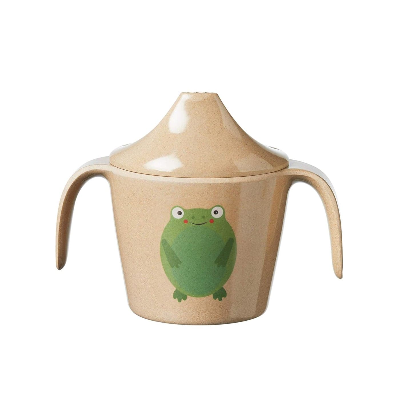 Nuby EcoFriendly Natural Rice Husk Bite Resistant TwoHandle Free Flow Training Cup Frog Print 4 Months Fully Compostable and Biodegrable