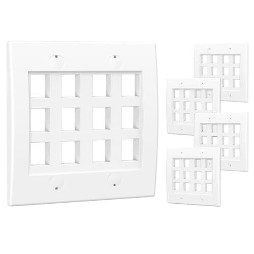 Cable Matters UL Listed 5-Pack 12 Port Keystone Wall Plate (Cat6, Cat5e Ethernet Wall Plate) in White