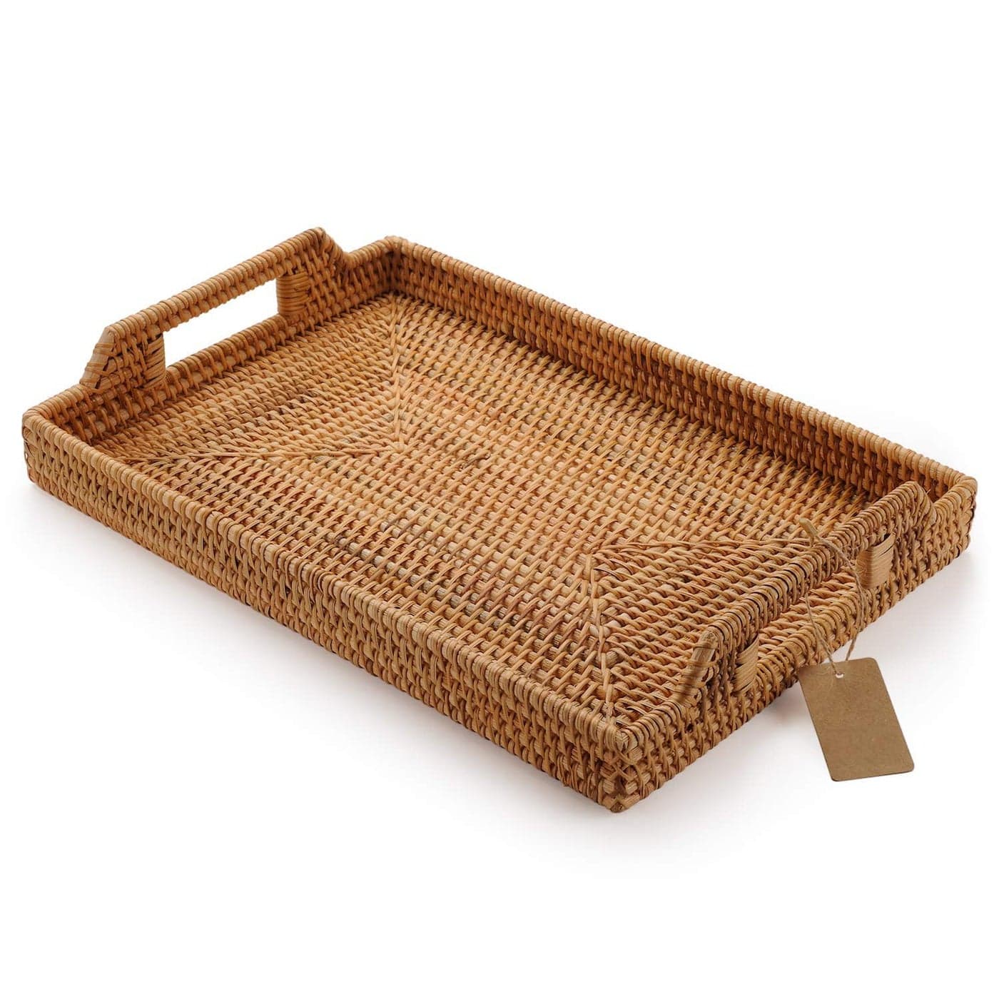 HandWoven Rattan Rectangular Serving Tray with Handles for Breakfast Drinks Snack for Coffee Table 17x114x18inches