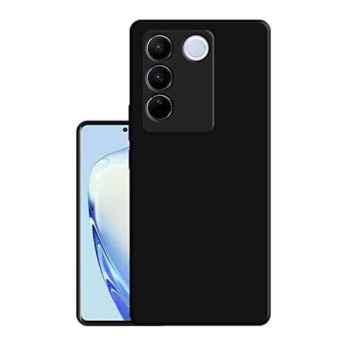 HELLO ZONE Rubber Exclusive Matte Finish Soft Back Case Cover for Vivo V27 Pro 5G - Black