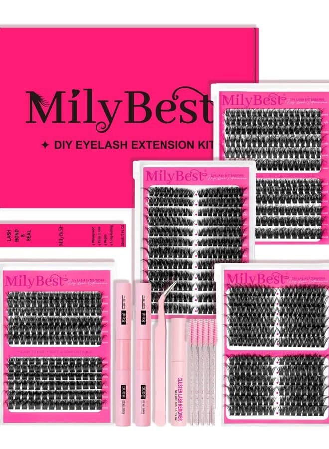 4 Styles Lash Clusters Kit 864Pcs Eyelash Clusters Lash Kit Volume Lashes Clusters D Curl DIY Individual False Eyelashes with 2 Bond&Seal Wispy Bulk Cluster Eyelash Extensions Kit De Pestañas