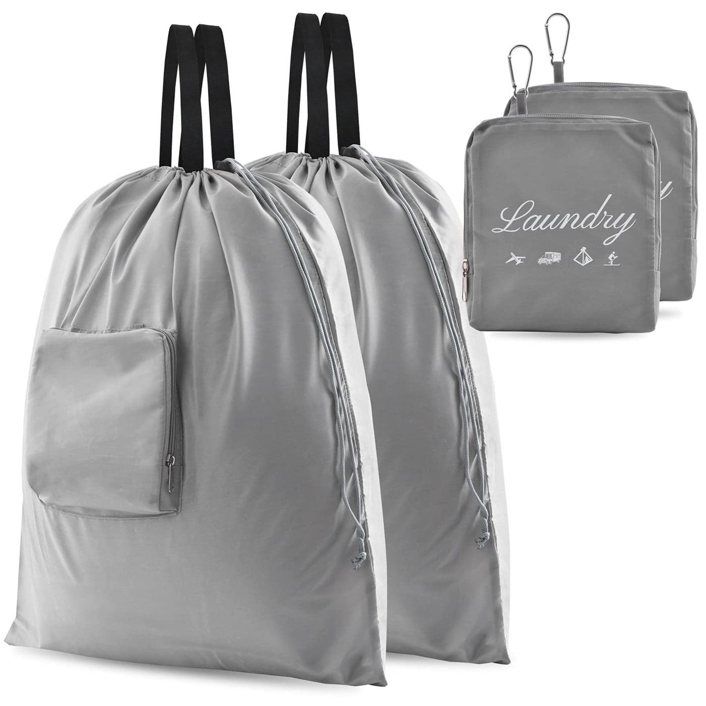 2 Pcs Travel Laundry Bags JHX Dirty Clothes OrganizerUpgradedwith Handles and Aluminum Carabiner Collapsible Laundry Bag for Travel Camp Fitness and StudentsGrey 24L x 21W