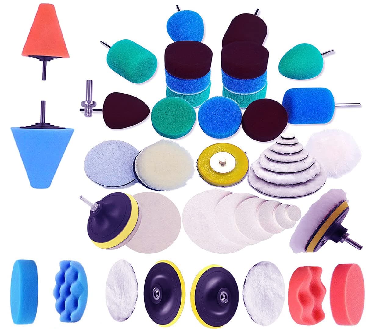 DIY Crafts 15 Pcs 15x1, 6"inch Kit, Mini 1-3"inch & Choice 1-7"inch Polishing Pads Sponge Buffing Pads Waxing Pads with M10/14 Drill (15 Pcs 15x1, 6"inch Kit)