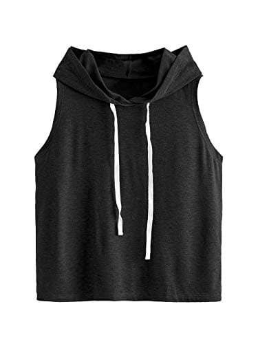 SweatyRocks Women's Summer Sleeveless Hooded Tank Top T-Shirt for Athletic Exercise Relaxed Breathable Black S