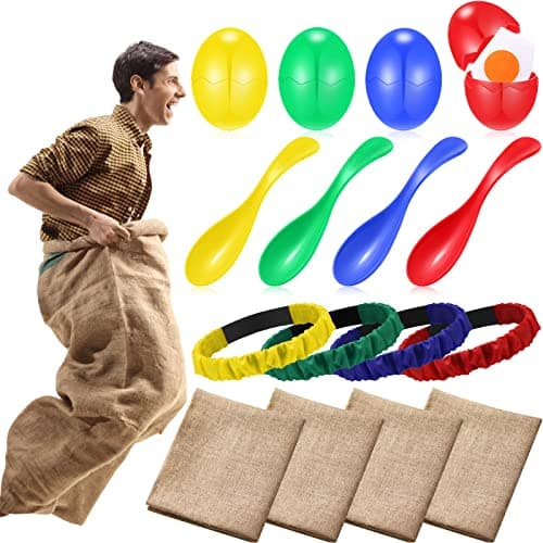 12 Pieces Potato Sack Race Bags Outdoor Lawn Game with Egg and Spoon Running Game 3 Legged Relay Race Band Carnival Plays Outside Backyard Field Day Birthday Party Plays for Adults Family Company