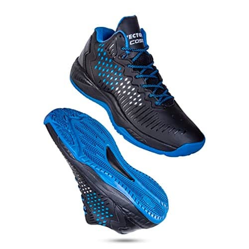 Vector X Cosmic Mens Synthetic Leather, Breathable Mesh|Eva Phylon, Rubber Sole Basketball Shoes Streetball Master Non Slip Outdoor Sneakers Cushioning Workout Shoes for Fitness (Black-Blue, 9)