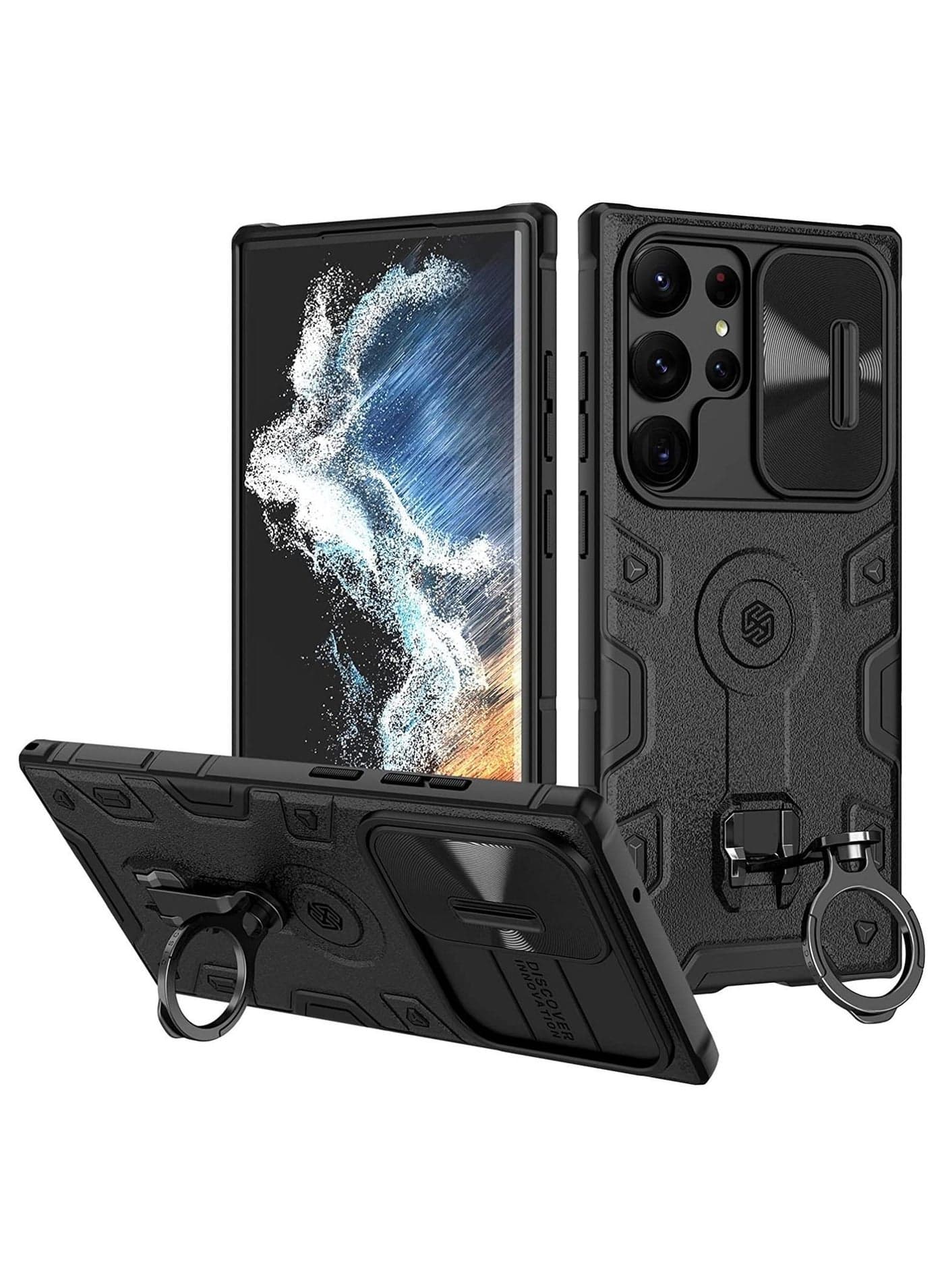 Case Compatible with Samsung Galaxy S23 Ultra 5G, CamShield Armor Slide Camera Cover, PC TPU Impact-Resistant Bumpers Protective Ring Kickstand