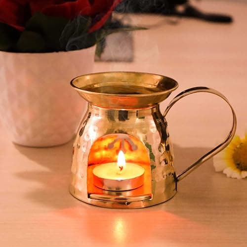 Pure Source India Brass Aroma Burner/Candle Burner/Oil Diffuser/Dhoop Dani (Gold) (3.25inch)