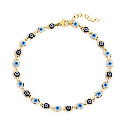 SLOONG Evil Eye Anklet Bracelets for Women, 14K Gold Plated Ankle Bracelet Jewelry Beach Beads Anklet Set Ankle Bracelets for Women