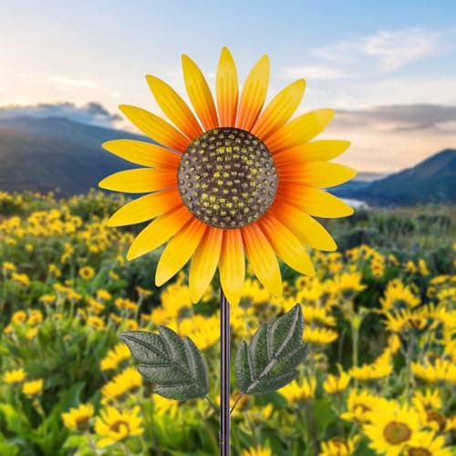 Venniy Yard Wind Spinner OutdoorGarden Wind Spinners Wind SculpturesSunflower Windmills Lawn DecorMetal Flower Garden Pinwheels for Yard128 57 Inches
