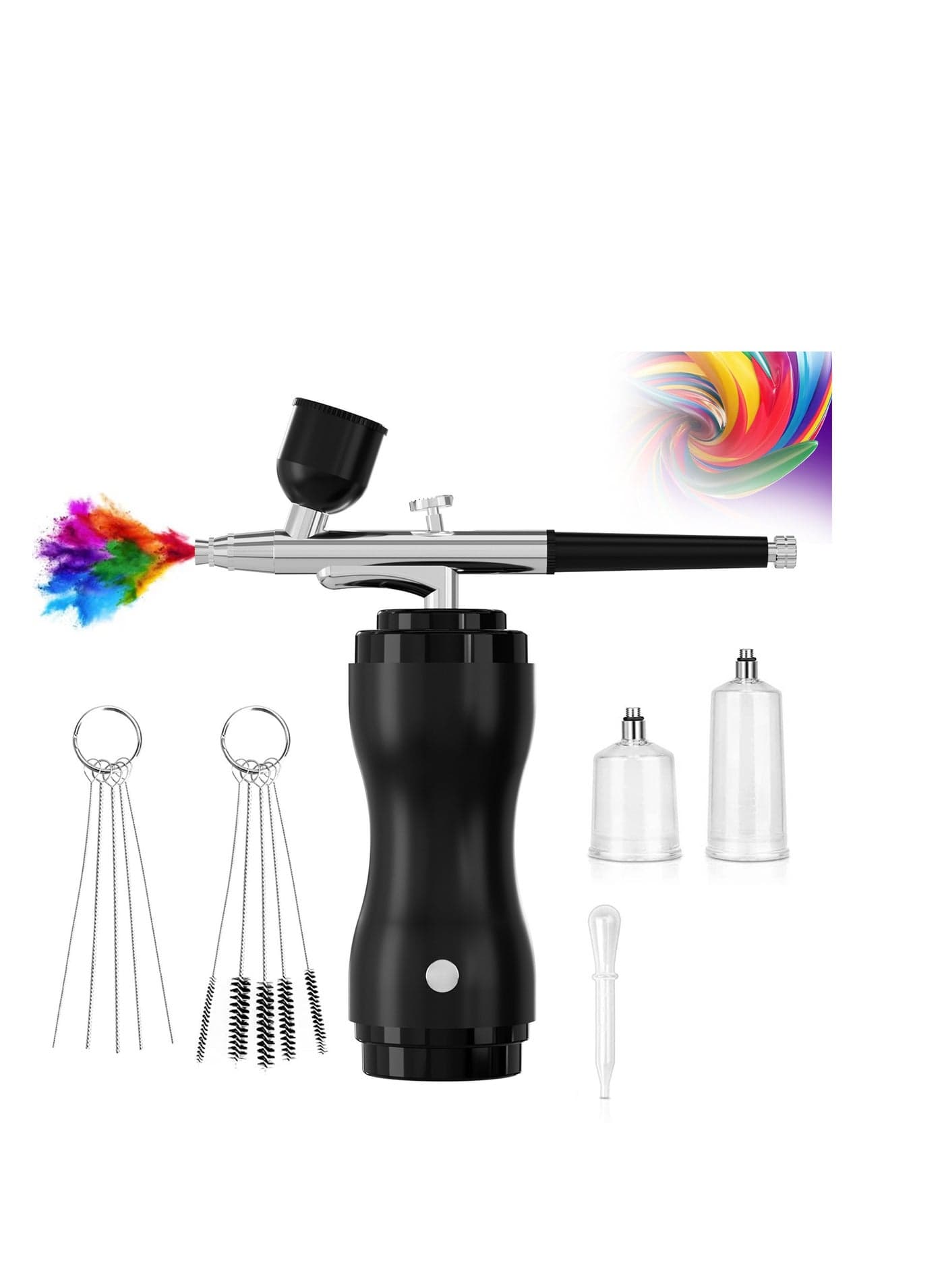 Airbrush Kit with Compressor, Portable Cordless Air Brush Gun Set for Painting 30PSI Gravity Feed Dual Action Mini Handheld w/ 0.3mm Tip Model, Nail, Cake Decorating, Rechargeable