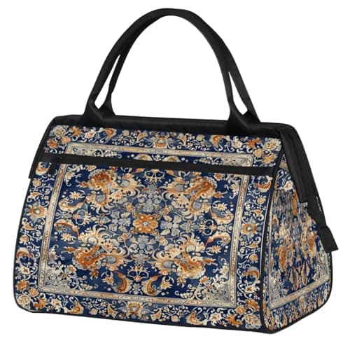 Carpet Flower Pattern Gym Bag for Women Men Travel Sports Duffel Bag with Trolley Sleeve Waterproof Sport Weekender Overnight Bags Carry On Tote Bag for Travel Gym Sport