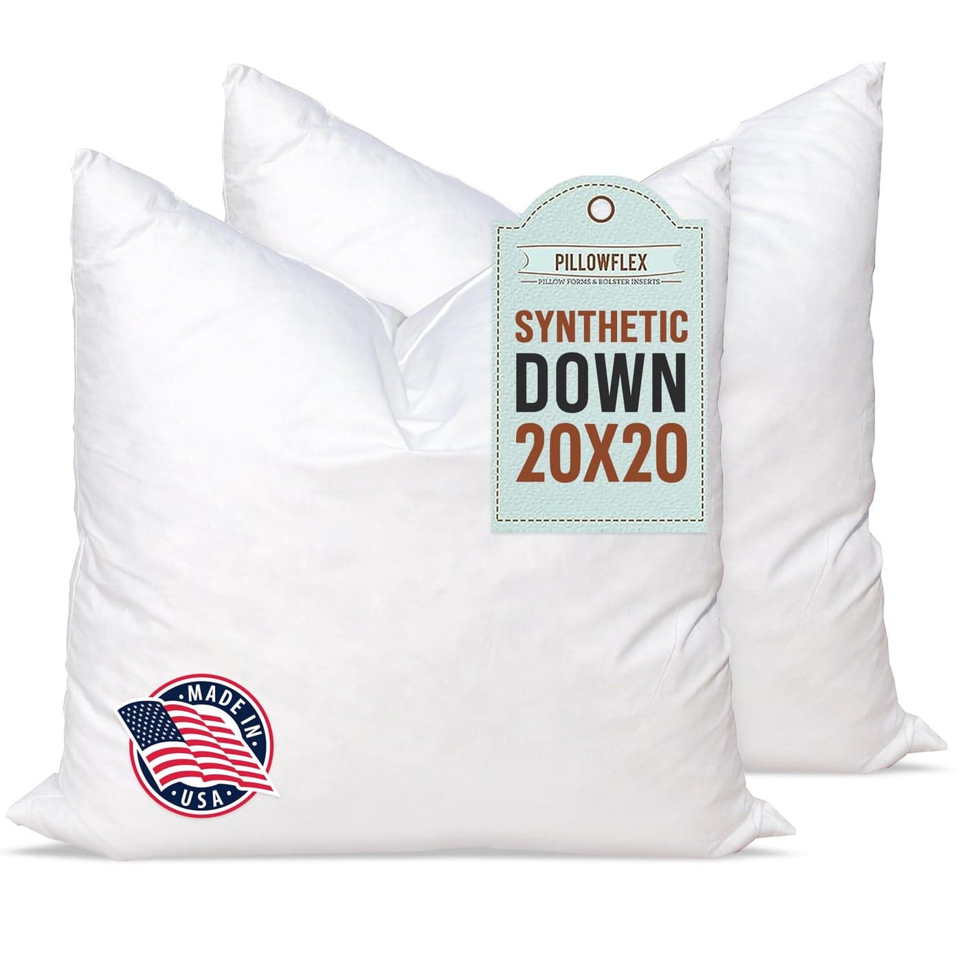 Pillowflex Synthetic Down Alternative Pillow Inserts for Shams Comfy Pillows for Sleeping Perfect Pillow Best Sleeping Pillows Handmade Down Alternative Throw Pillow Inserts 20x20 Set of 2