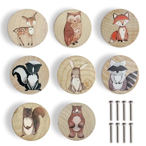 Lasyman Animal Wood Dresser Cabinet Drawer Knobs Round Unique Decorative Wooden Drawer Knobs for Kids Cabinets 8 Log Color