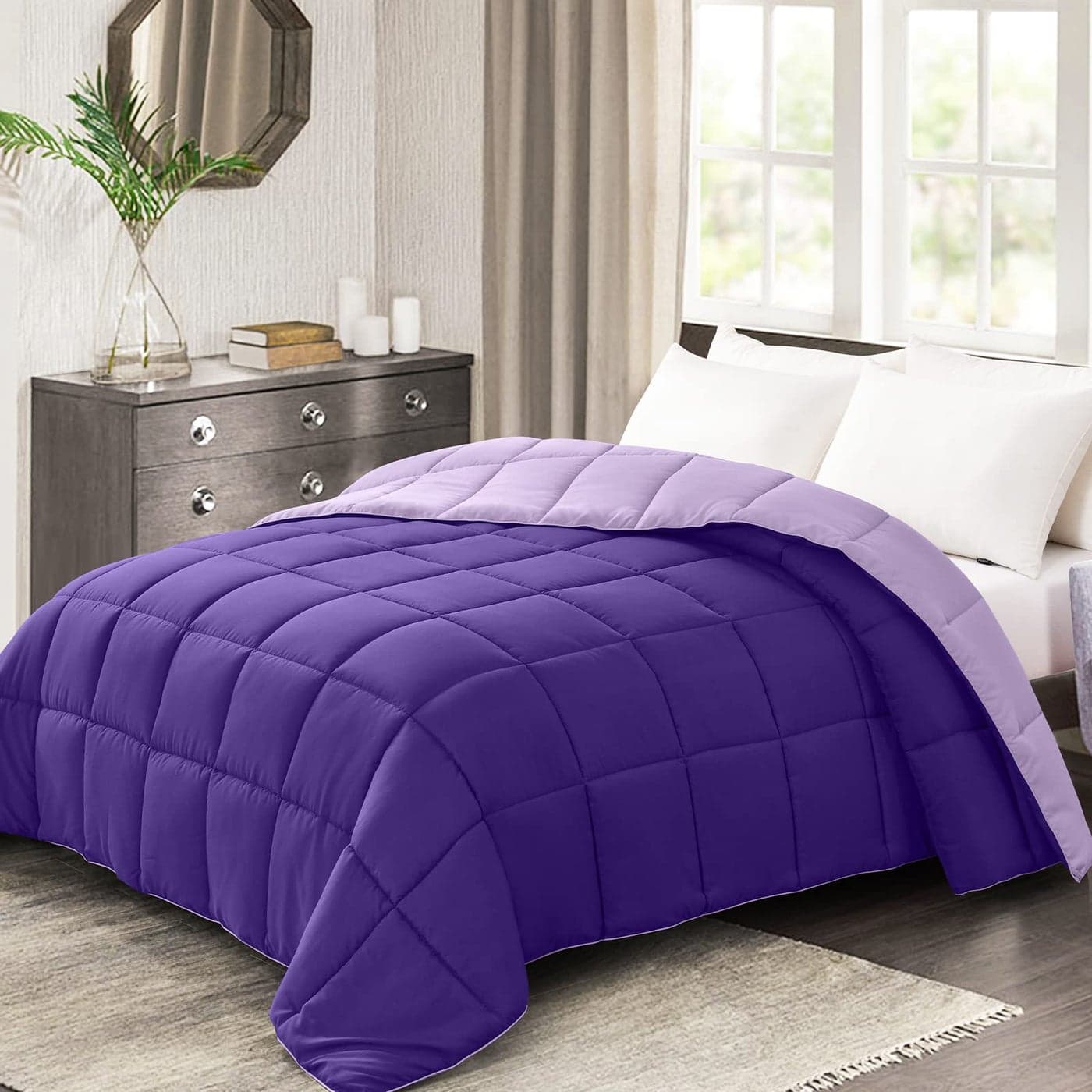 Homelike Moment California King Comforter Purple Duvet Insert Down Alternative Bed Comforter Lightweight Bedding Comforters Cal King Size Quilted Soft All Season Reversible PlumLight Purple