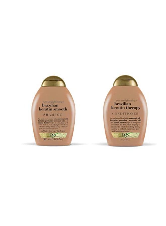 OGX Everstraightening Brazillian Keratin Therapy Shampoo and Conditioner 13 Oz 2 Bottle Set