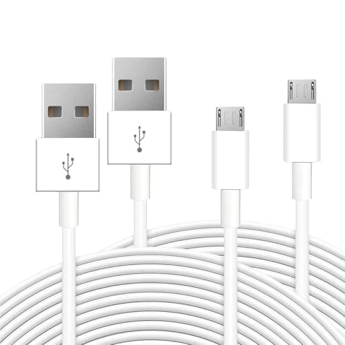 2 Pack 16.4ft 5M Micro USB Cable, Charging and Data Transfer, Micro USB Power Cord for Wyze Cam YI Camera Nest Cam Blink Netvue Kasa Cam Cloud Camera Furbo Dog Arlo Q and More Micro USB Devices-White