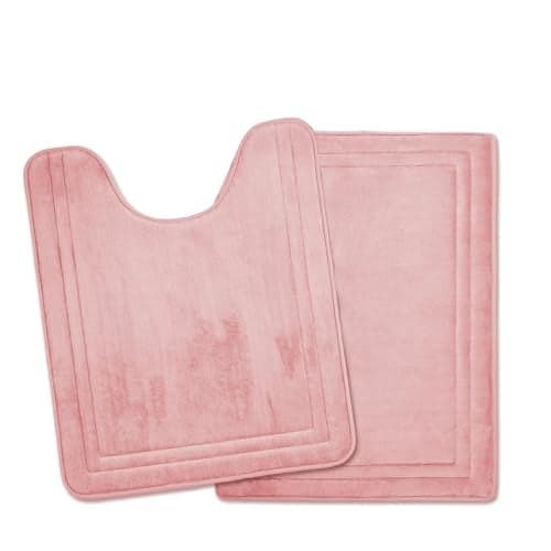 PAGGED Pink Bathroom Rug Set of 2 Memory Foam Bath Mat and UShaped Contour Toilet Rug Non Slip Washable Floor Mats Soft Absorbent Plush Microfiber Shower Tub Bathrug Blush24x1724x20