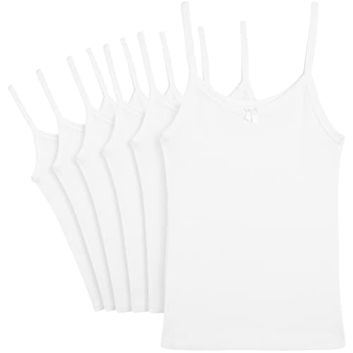 Rene Rofe Girls Camisole - 6 Pack 100% Cotton Soft Girls Undershirts - Lightweight Spaghetti Strap Tank Top (Sizes: 2T-14), Size 10-12, White