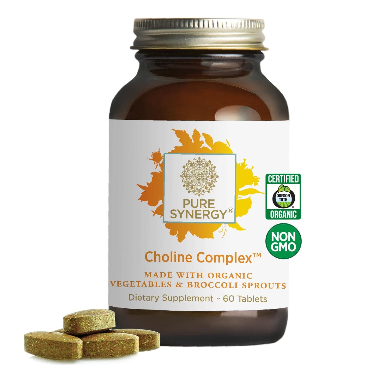 PURE SYNERGY Choline Complex Vegan Choline Supplement Made with Organic Whole Foods NonGMO Bioavailable Complex for Pregnancy Brain and Liver Health 60 Tablets