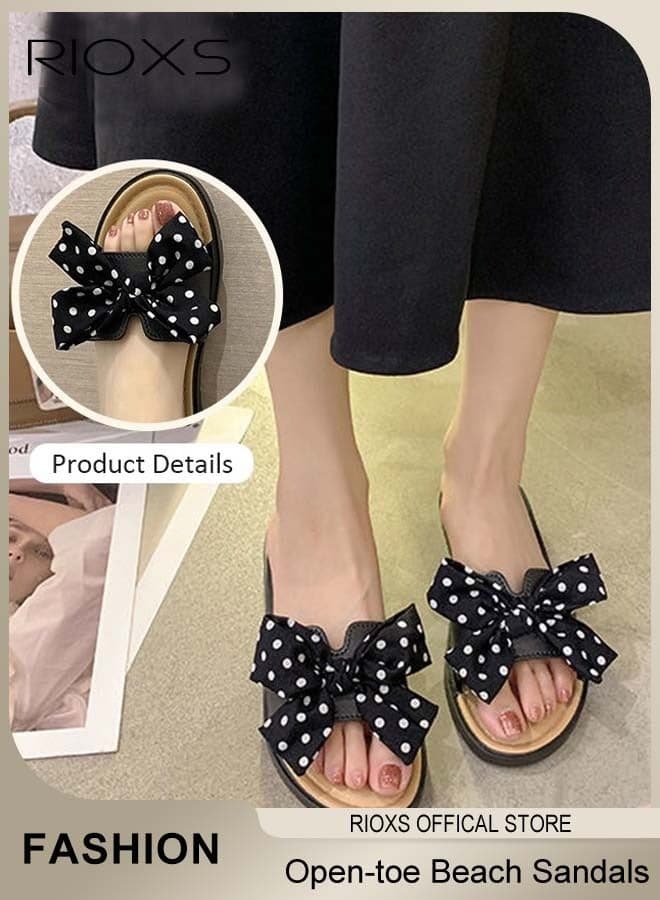 Women's Bowknot Flat Sandals, Summer Open Toe Bowknot Slippers, Breathable Non-Slip Beach Sandals, Soft Comfortable Slip On Slides, Dressy Vacation Sandals, Non-Slip Walking Sandals, Comfortable Slip On Slides, Fashion Sandals for Indoor or Outdoor Wear