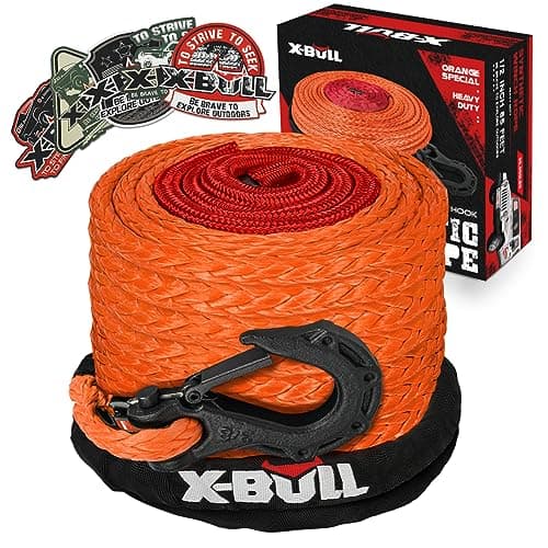 X-BULL Synthetic Winch Rope - Cable Kit -1/2" X 85ft 32000LBS Winch Line with Protective Sleeve Forged Winch Hook Safety Pull Strap go for 4WD Off Road Vehicle Truck SUV ATV UTV-Orange