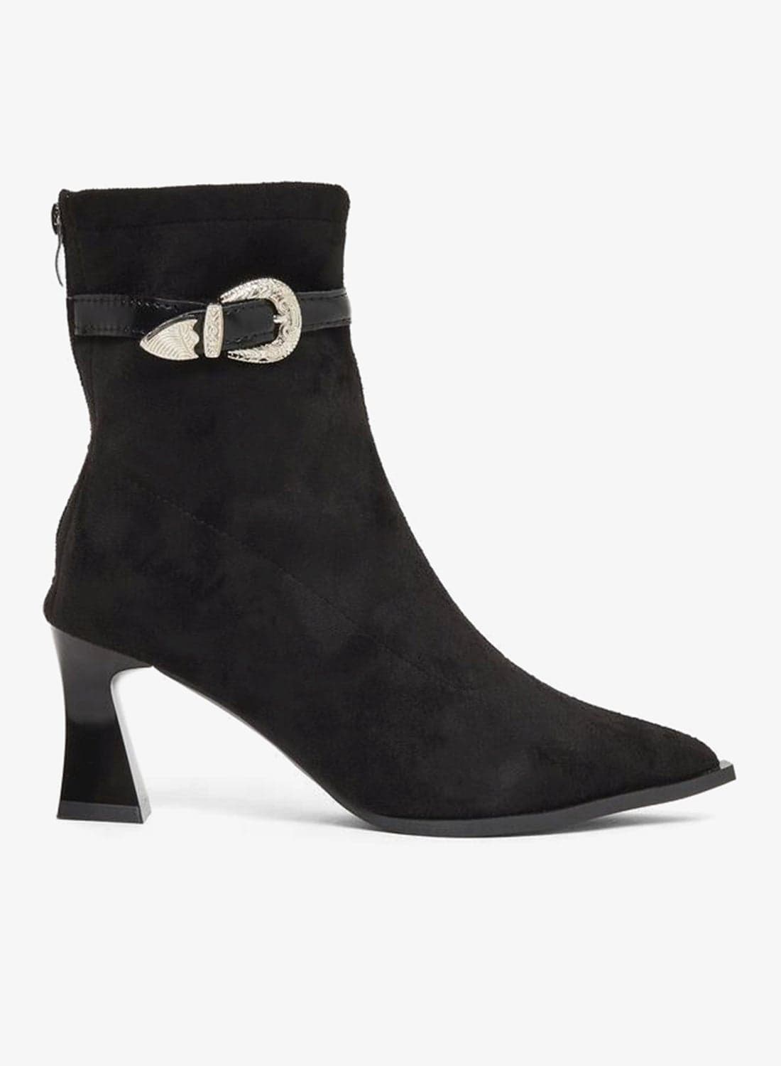 Women Black Suede Buckle Detail Ankle Boots — 37