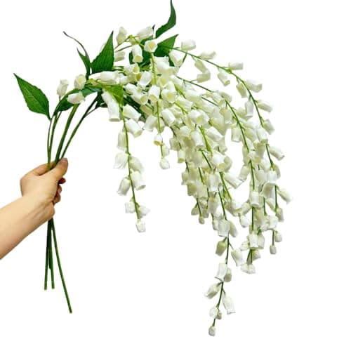 Urier 3 Bundles Lily of The Valley Silk Flowers,38" Long Stem Artificial Flowers for Tall Vase,Trailing Artificial Plants for Home Wedding Party Birthday Garden Decoration (White)