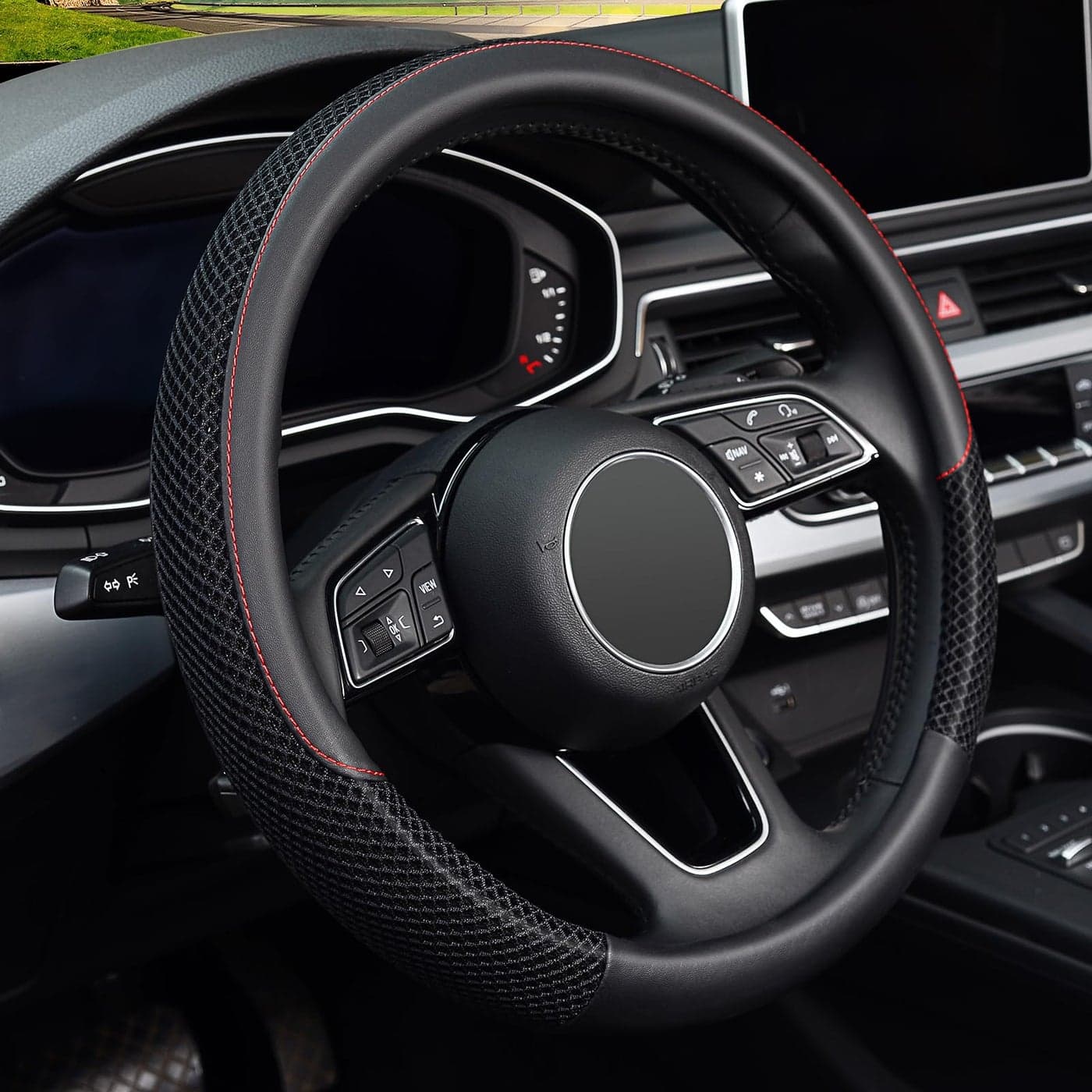 KAFEEK 14 inch Steering Wheel Cover Compatible with Prius Civic 141425 inch Small Size Steering WheelBlack Microfiber Leather Silk