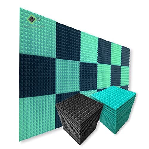 YGM Acoustic Foams® Pyramid Studio Soundproofing - Set of 36 (Acoustic Foam Tiles 1'x1' 1 Inches) (Green & Black)