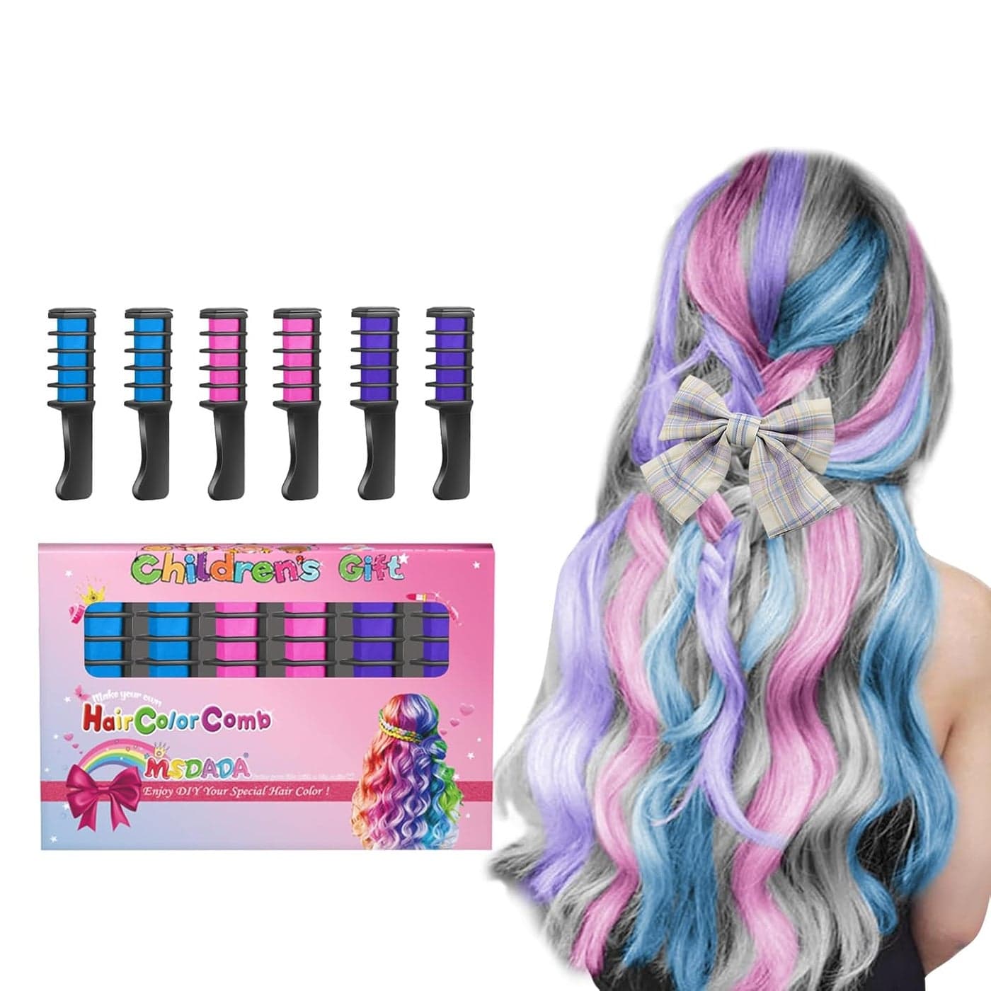 New Hair Chalk Comb Temporary Hair Color Dye for Girls Kids with Light Color Hair Washable Hair Chalk for Girls Age 4 5 6 7 8 9 10 Birthday Cosplay DIY Easter Blue Pink Purple