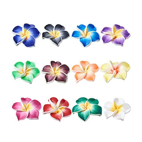 Craftdady 200Pcs Polymer Clay Plumeria Flower Beads Mixed Colors Blossom Floral Spacer Loose Beads Side Drilled 20mm for Hawaiian Summer Jewelry Craft Making