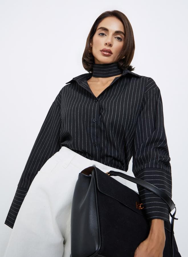 Black Pinstripe Long Sleeve Shirt