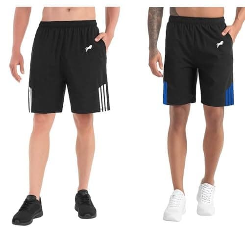 JUST RIDER Athletic Sports Shorts for Men with Zip Pockets and Elastic Waistband Quick Dry Lightweight Activewear Combo - Pack of 2 (in, Alpha, L, Regular, White & Blue)