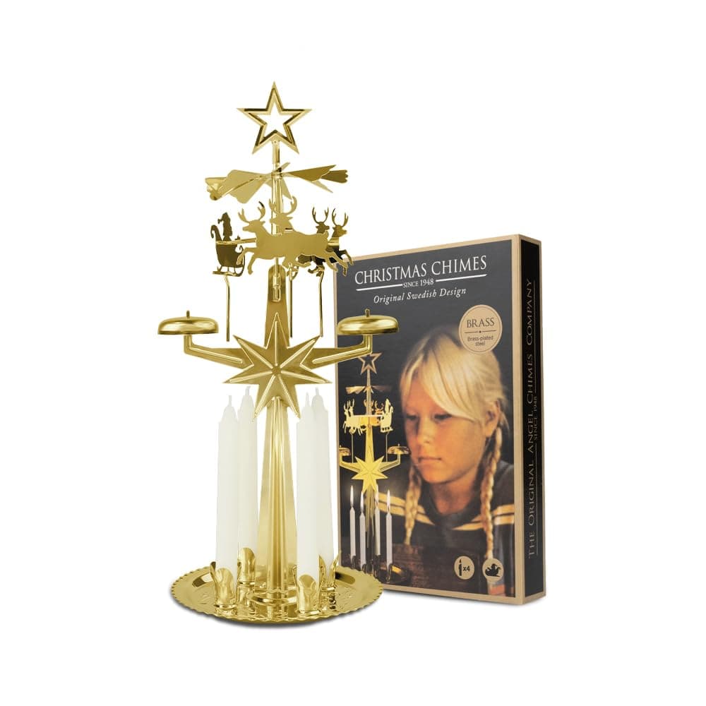 Christmas Angel Chimes with Candles Santa Brass