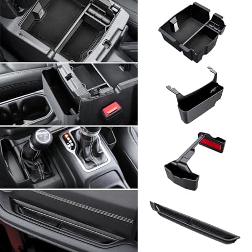 Eamplest 4PCS Center Console Organizer for 2024 2025 Jeep Wrangler JL JLU 4XE and Gladiator JT Accessories Gear Shift Side Tray Organizer,Hanging Armrest Storage Box