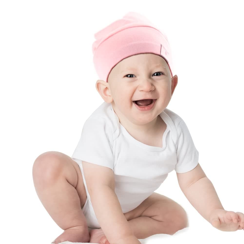 greatremy Beanie Kids Silky Satin Lined Hair Bonnet Sleep CapAdjustable Elastic Band Slouchy Cotton Hat for Baby Girl Boy Infant Toddler Child Sleeping Natural Curly Hair Purple Light Pink