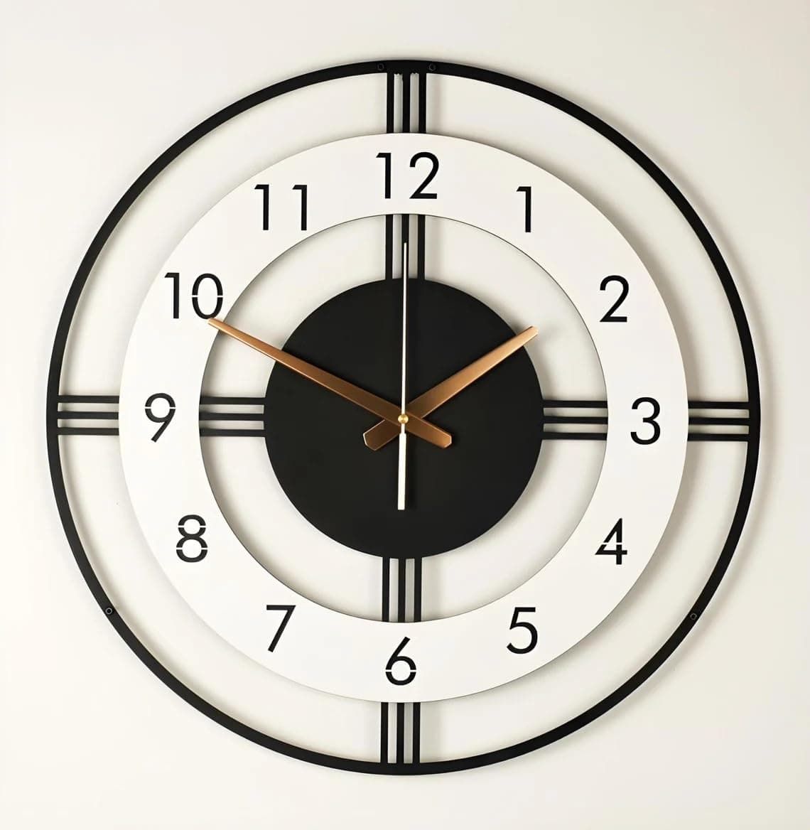 Arabs Morden Metal & Wooden Analog Wall Clock for Living Room Bedroom Office Kitchen Stylish Wall Clock for Home and Hall Designer Big Size Modern (Round White, 50 CM)